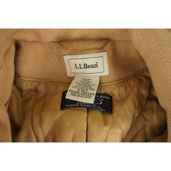 LL BEAN Bellandi Womens 4 Petite Italy 100% Wool Tan Pea Coat Jacket Thinsulate - Picture 2 of 8